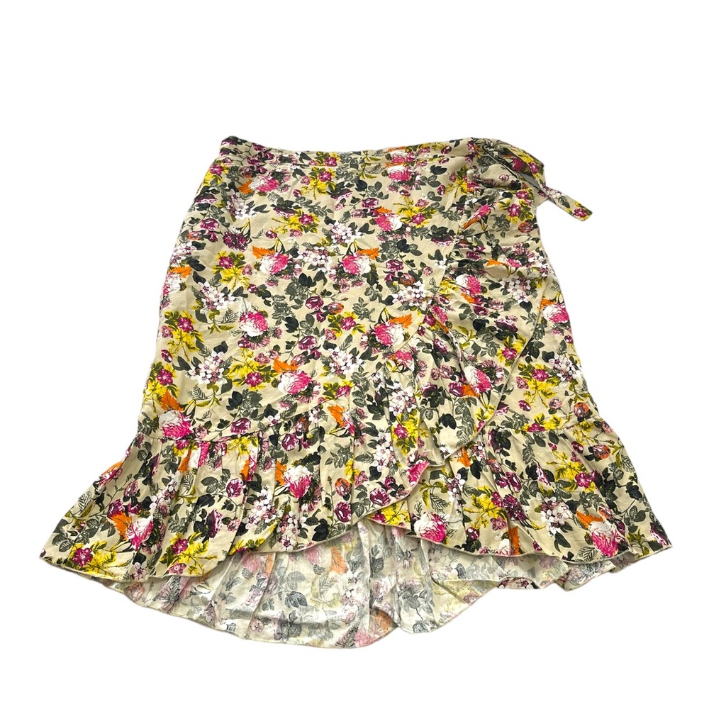 Ashley Stewart Womens Ruffled Hem Wrap Skirt Size 22 Colorful Floral Linen Blend